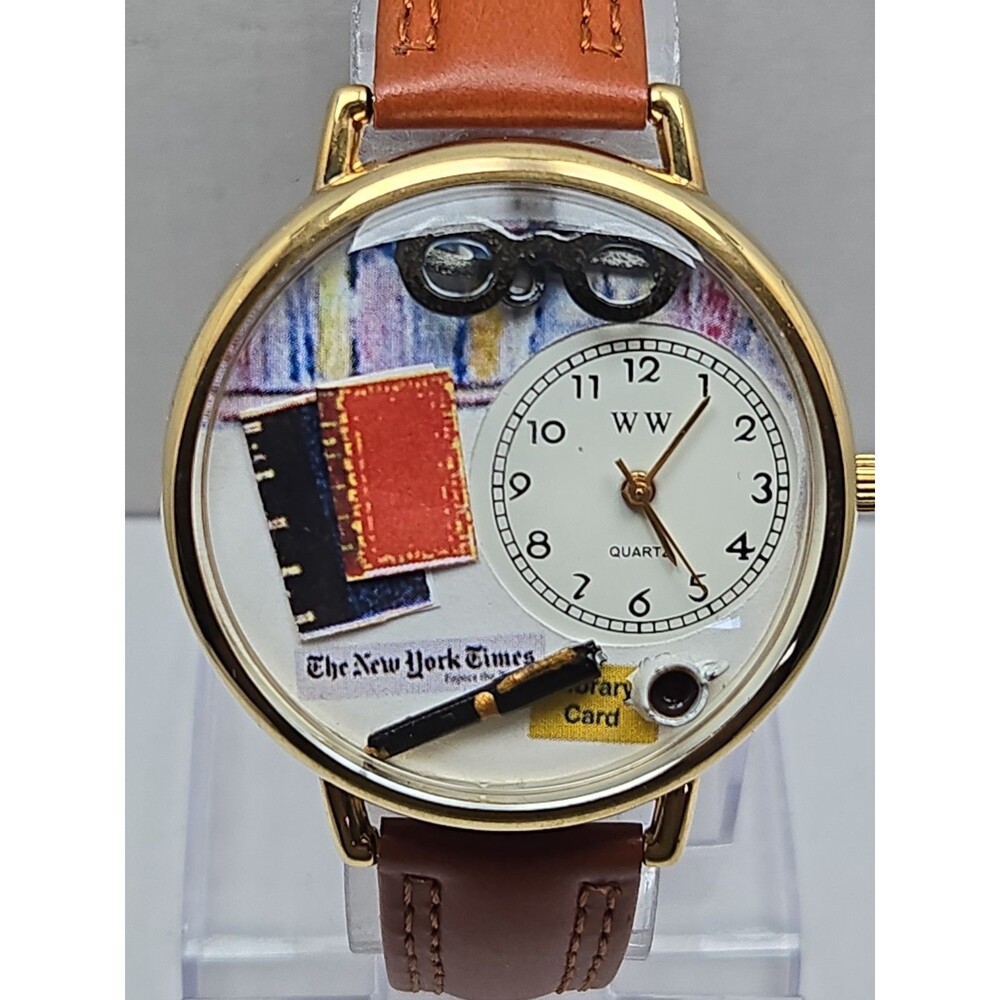 Whimsical Gifts Book Lover 3D Watch Gold Tone Quartz Leather USA New Battery - Picture 4 of 12